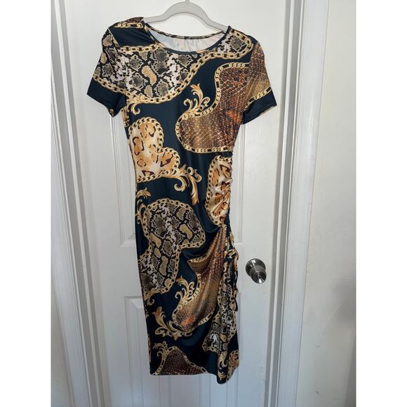 Leopard & Chain Print Drawstring Dress size S - Picture 2 of 6